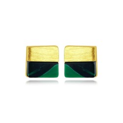 Luxurious square stud earrings - with turquoise - 925 sterling silver