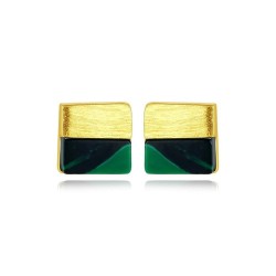 Luxurious square stud earrings - with turquoise - 925 sterling silverEarrings