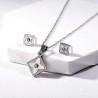Jewellery set - necklace & earrings - square pendant - flowers with white shellNecklaces