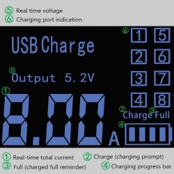 Cargadores8 puertos USB Cargador rápido - adaptador de potencia - Smart IC - con pantalla y detección automática