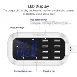 Cargadores8 puertos USB Cargador rápido - adaptador de potencia - Smart IC - con pantalla y detección automática