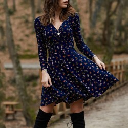 VestidosFloral - v-neck - long sleeve dress