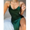Sexy silk dress - calf-length - thin straps - with a side slitDresses
