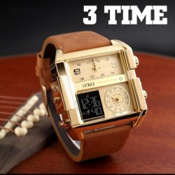 RelojesMen's sports watch - 3 time zones - quartz - leather band