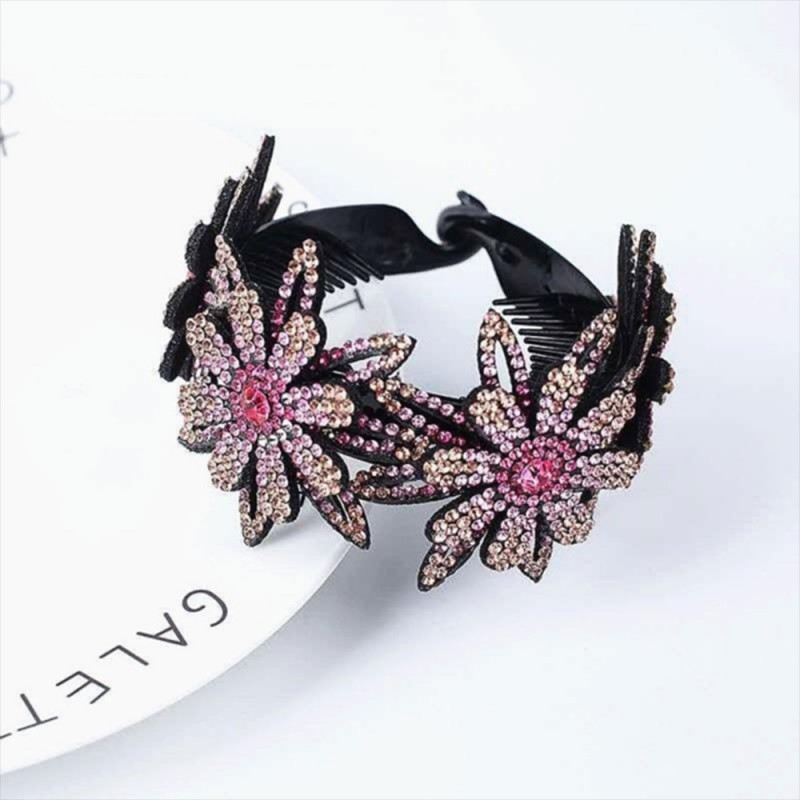 Floral hair clip - bun maker - claw - with sparkling rhinestonesHair clips