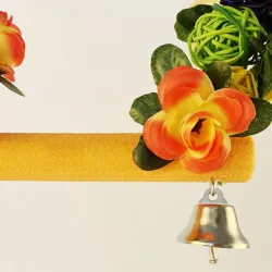 AvesWooden bird swing - with flowers / bells decoration