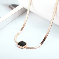 CollarRose gold snake chain necklace - with black charm