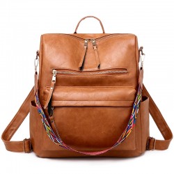 MochilasLeather backpack - with multicolored strap