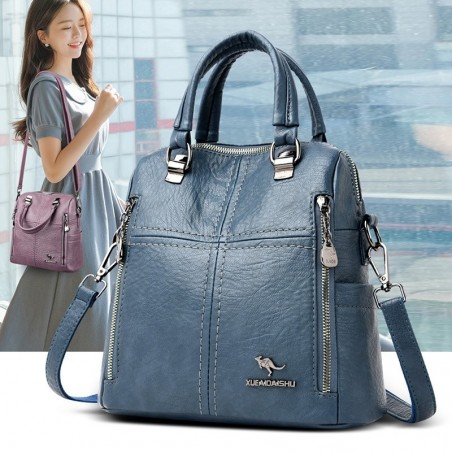 MochilasLeather shoulder bag - with multi zippers / hand strap
