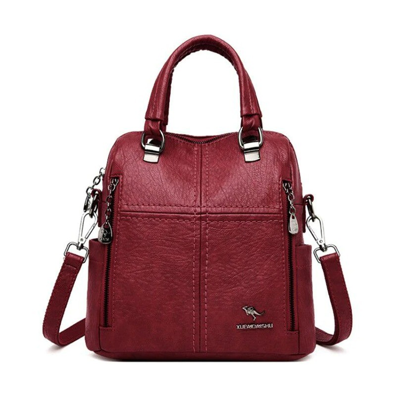 MochilasLeather shoulder bag - with multi zippers / hand strap