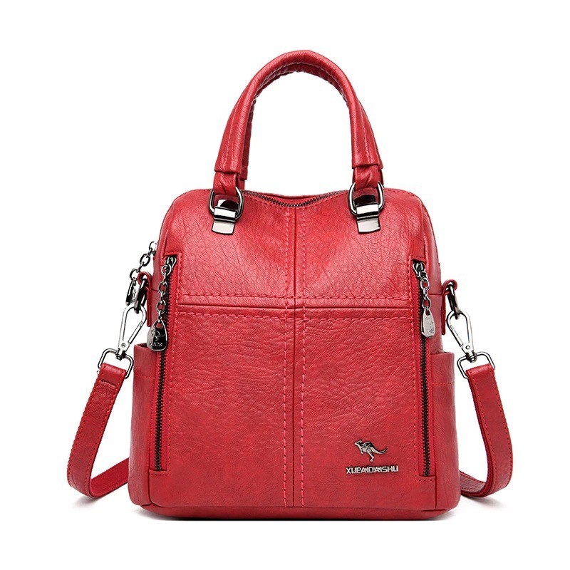 MochilasLeather shoulder bag - with multi zippers / hand strap
