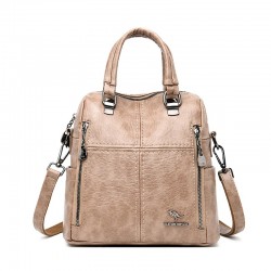 MochilasLeather shoulder bag - with multi zippers / hand strap