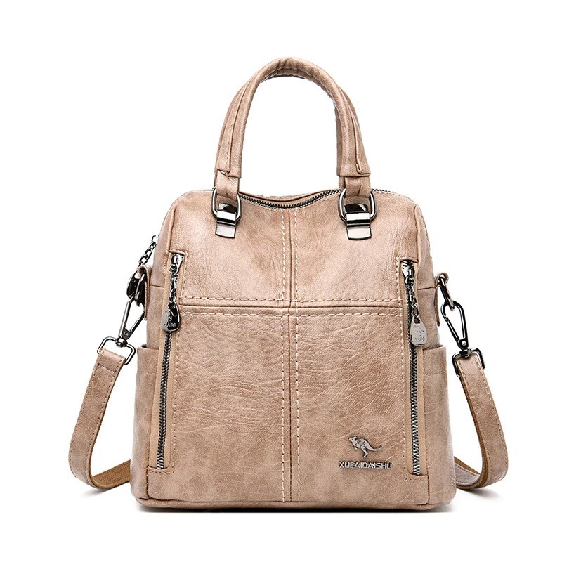 MochilasLeather shoulder bag - with multi zippers / hand strap