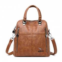MochilasLeather shoulder bag - with multi zippers / hand strap