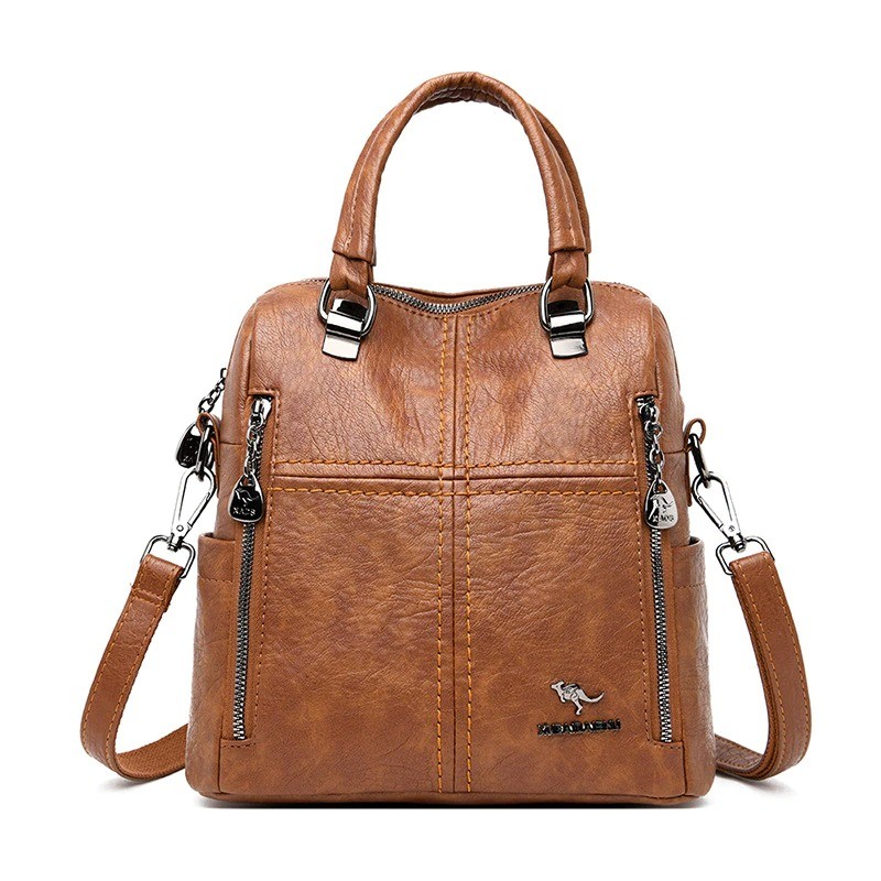 MochilasLeather shoulder bag - with multi zippers / hand strap