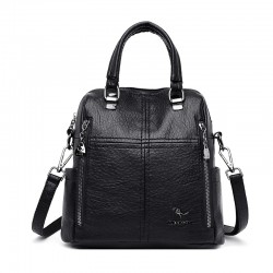 MochilasLeather shoulder bag - with multi zippers / hand strap