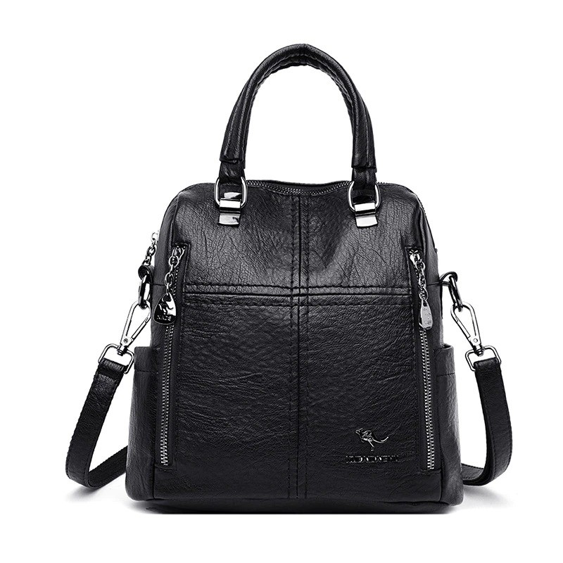 MochilasLeather shoulder bag - with multi zippers / hand strap