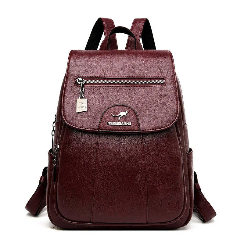 MochilasLeather backpack - with hand strap / front zipper