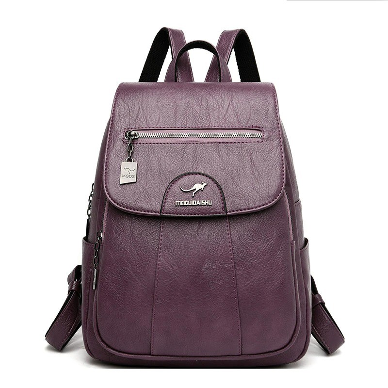 MochilasLeather backpack - with hand strap / front zipper