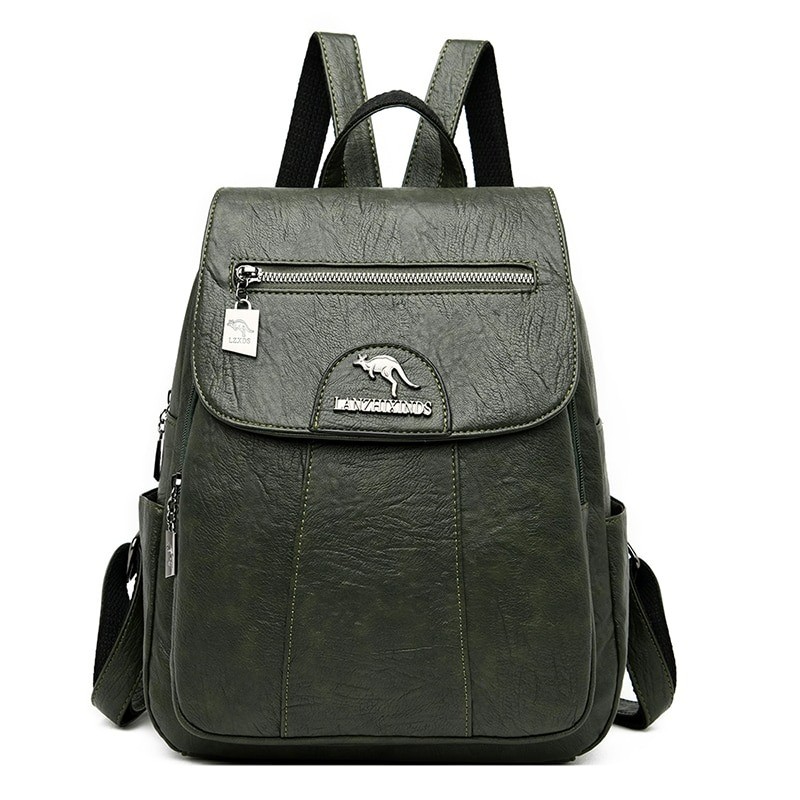 MochilasLeather backpack - with hand strap / front zipper