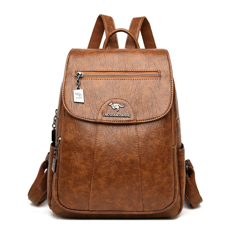 MochilasLeather backpack - with hand strap / front zipper
