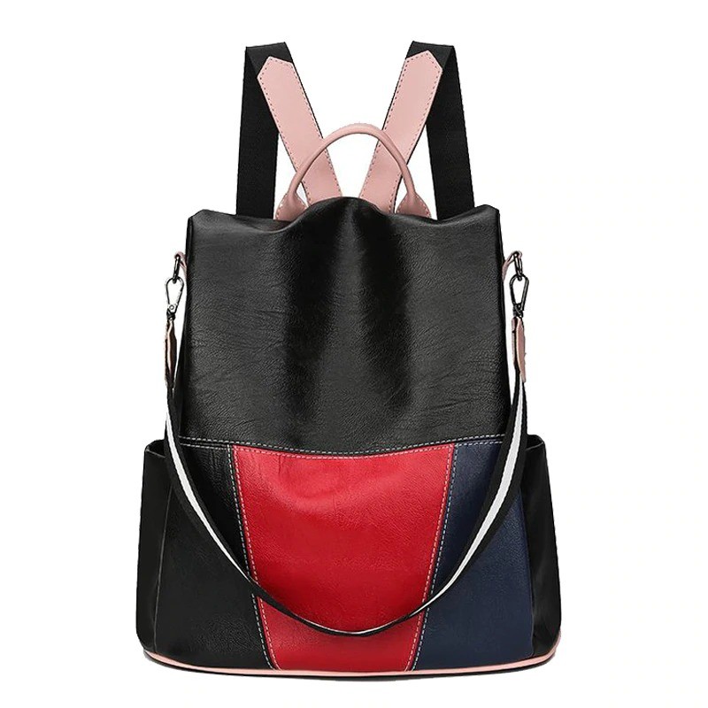 MochilasLeather backpack - anti-theft - with multiple pockets / zippers / hand straps
