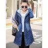 Trendy denim long jacket - with hood - zipper - pocketsJackets