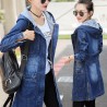 Trendy denim long jacket - with hood - zipper - pocketsJackets