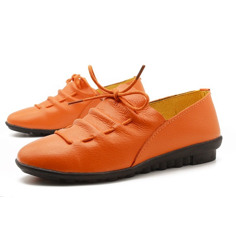 Soft flat shoes - with laces - pleated leatherShoes