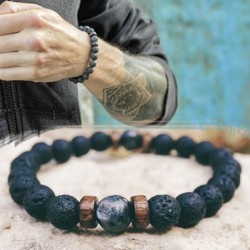 PulserasMens natural moonstone bead bracelet - lava stone - gift