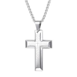 CollarPendant cross necklace for men black /gold heavy wheat chain - 20 inch - sterling silver