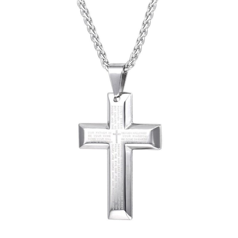 CollarPendant cross necklace for men black /gold heavy wheat chain - 20 inch - sterling silver