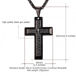 CollarPendant cross necklace for men black /gold heavy wheat chain - 20 inch - sterling silver