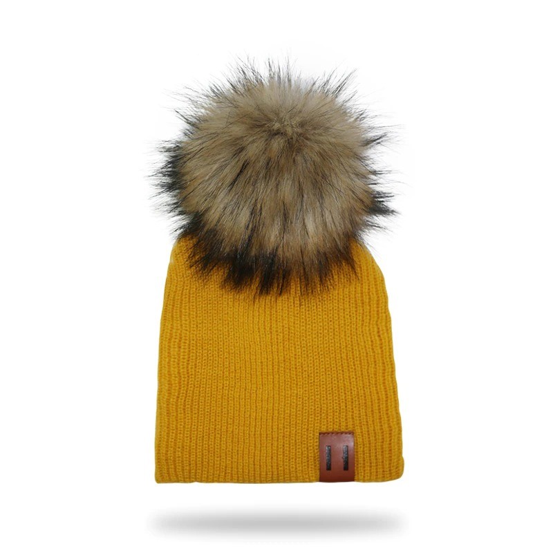 Gorras y sombrerosGorro de punto con pompones / etiqueta de piel - unisex - para niños / adultos