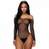 Sexy fishnet - see through body - long sleeve - off shoulders - with rhinestonesLingerie