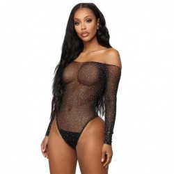 Sexy fishnet - see through body - long sleeve - off shoulders - with rhinestonesLingerie