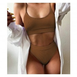 Sexy ribbed bikini set - high waistBeachwear
