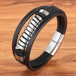 Multilayer leather bracelet - cross design - with clasp - stainless steelBracelets
