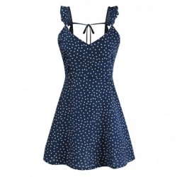 Sexy summer mini dress - polka dots - backless - with frills strapsDresses