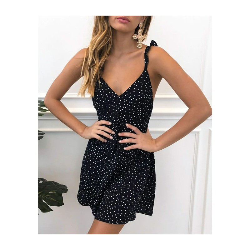 Sexy summer mini dress - polka dots - backless - with frills strapsDresses