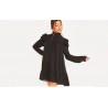 Elegant loose mini dress - puff sleeves - turtle neck with rufflesDresses