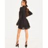 Elegant loose mini dress - puff sleeves - turtle neck with rufflesDresses