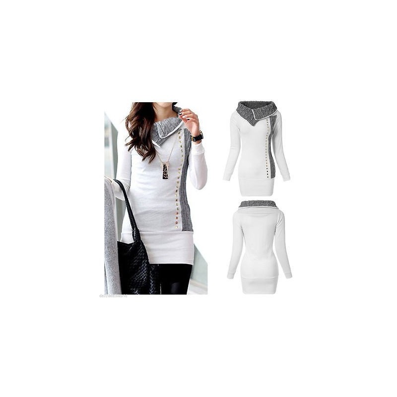 Hoodies & JerséisWhite long sleeve sweater - with knitted collar
