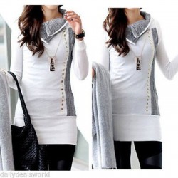 Hoodies & JerséisWhite long sleeve sweater - with knitted collar