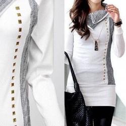 Hoodies & JerséisWhite long sleeve sweater - with knitted collar