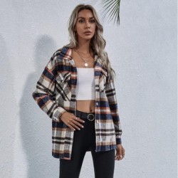 ChaquetasCasual plaid coats for women - buttoned pockets - outdoor wear - autumn 2021