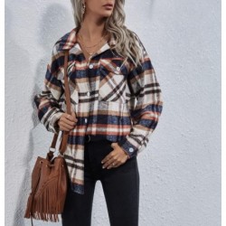 ChaquetasCasual plaid coats for women - buttoned pockets - outdoor wear - autumn 2021