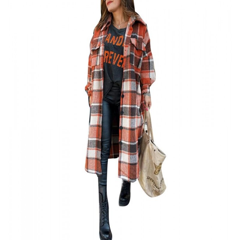 ChaquetasVintage plaid long jacket - shirts for women - casual wear - autumn fashion 2021