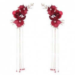 Red rose flower - crystal hair clip - with long tasselsHair clips