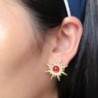AretesVintage sun shaped - stud earrings - with red pearl decoration